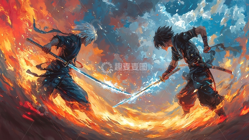 高清大图下载【趣麦麦图】火焰剑客对决