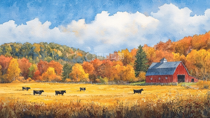 高清大图下载【趣麦麦图】秋日田园红谷仓