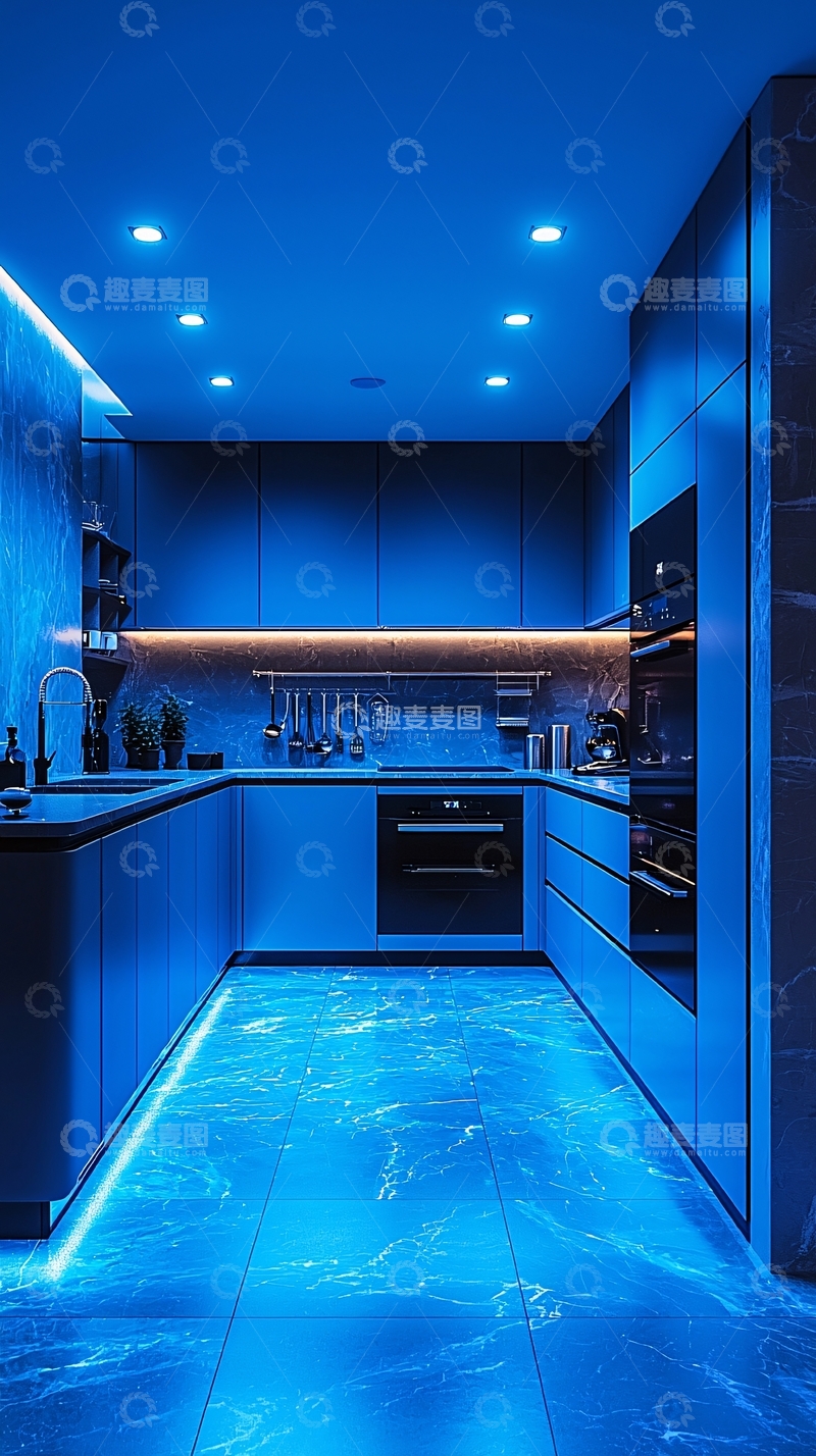 高清大图下载【趣麦麦图】蓝色现代化厨房