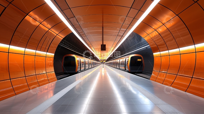 高清大图下载【趣麦麦图】橙色地铁站台