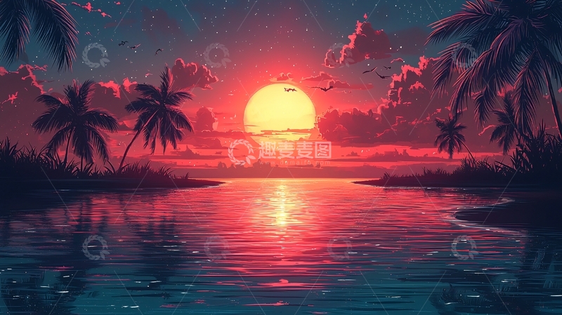 高清大图下载【趣麦麦图】热带日落