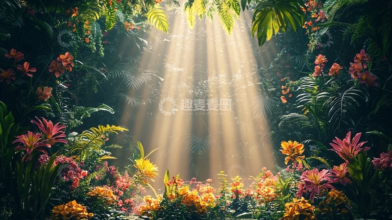 高清大图下载【趣麦麦图】热带雨林光线透过树叶