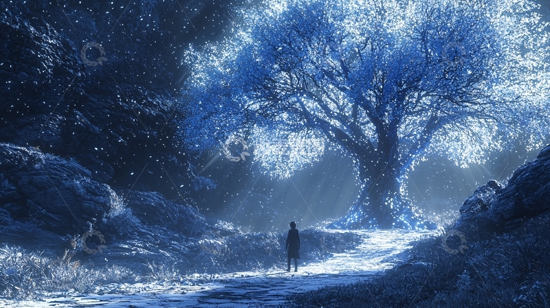 高清大图下载【趣麦麦图】冰雪森林中孤独的背影