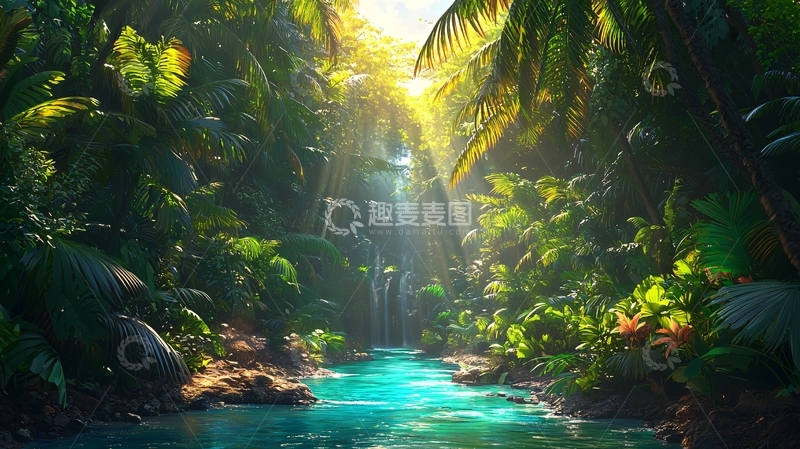 高清大图下载【趣麦麦图】热带雨林溪流