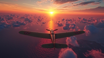 日落余晖下飞机飞行