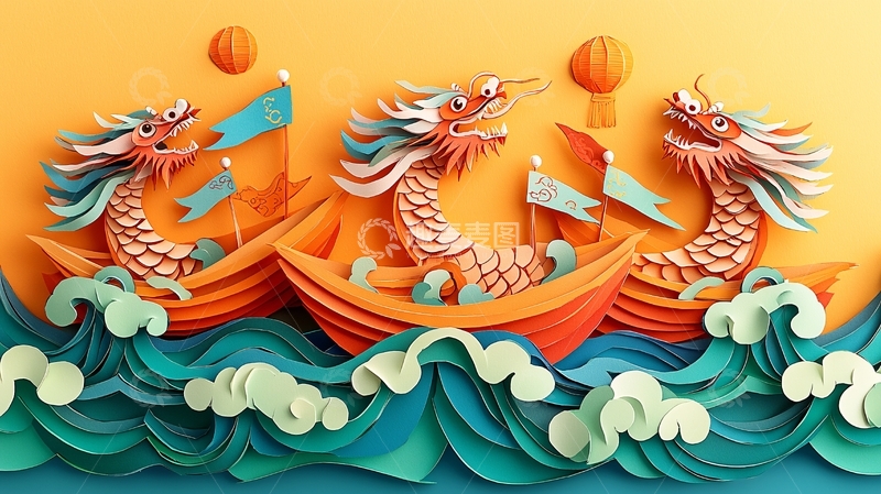高清大图下载【趣麦麦图】纸艺龙舟
