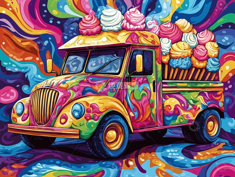 高清大图下载【趣麦麦图】彩绘糖果卡车
