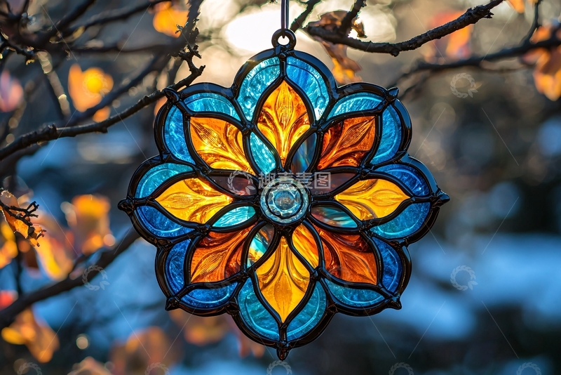 高清大图下载【趣麦麦图】彩色玻璃花朵挂饰