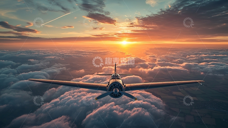 高清大图下载【趣麦麦图】飞机日出云海