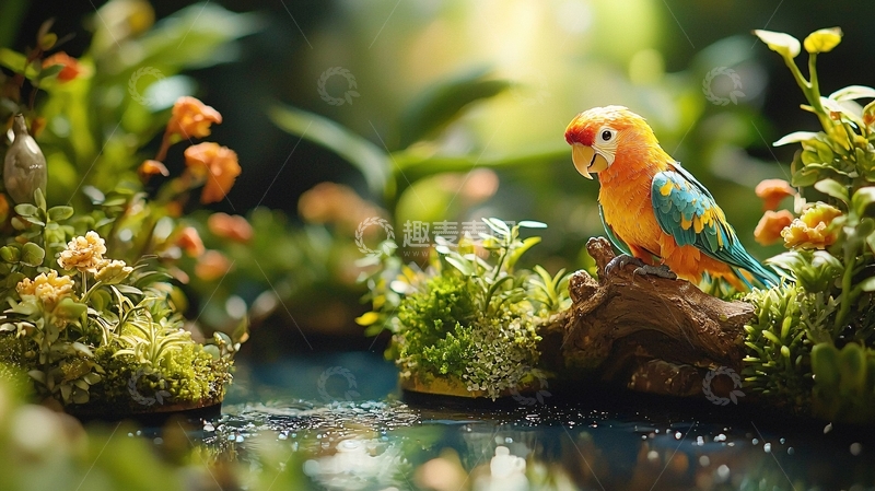 高清大图下载【趣麦麦图】微型景观鹦鹉