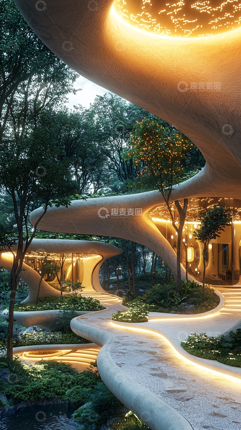 高清大图下载【趣麦麦图】光影流动的森林建筑