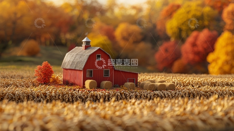 高清大图下载【趣麦麦图】秋日田园红木屋