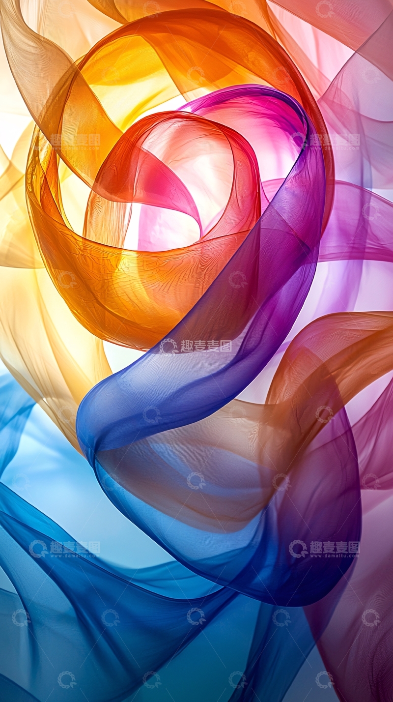 高清大图下载【趣麦麦图】彩色丝绸飘带抽象艺术