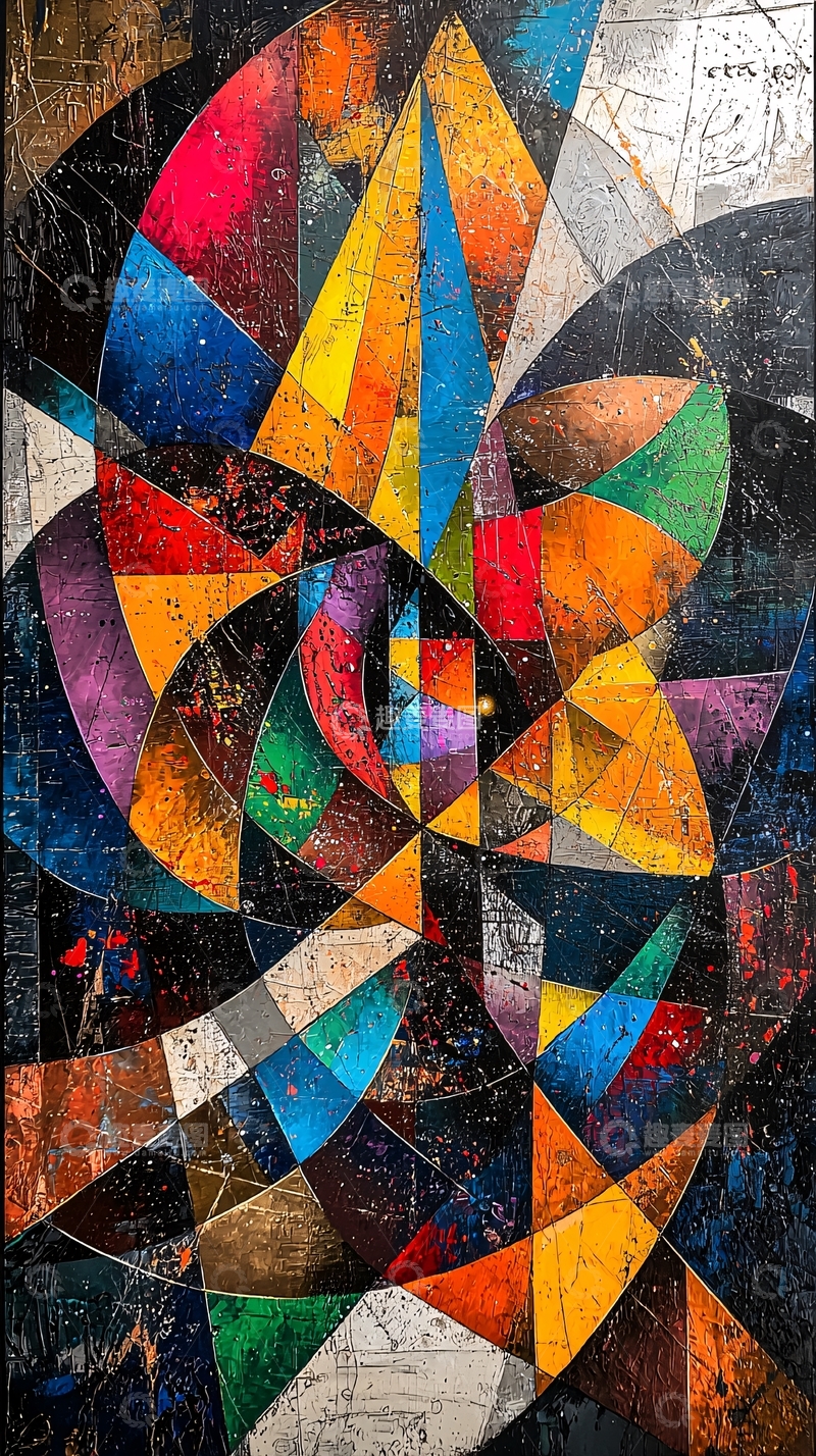 高清大图下载【趣麦麦图】抽象几何彩色油画