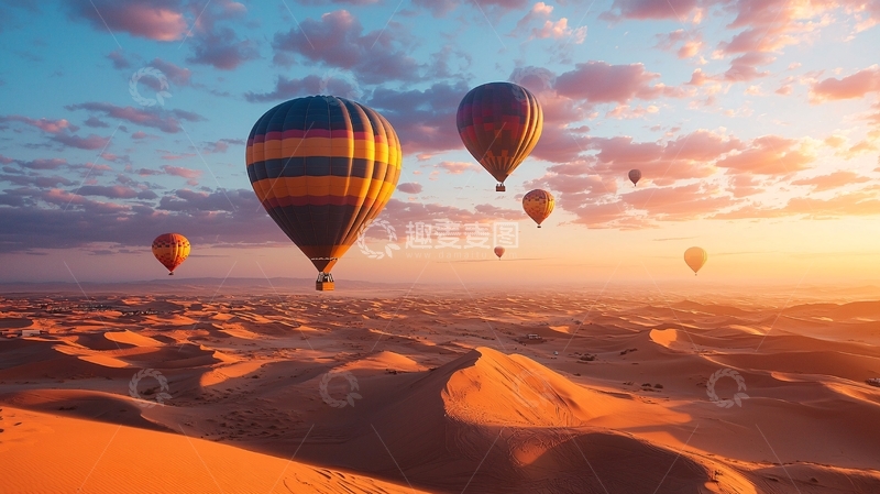 高清大图下载【趣麦麦图】热气球沙漠日出