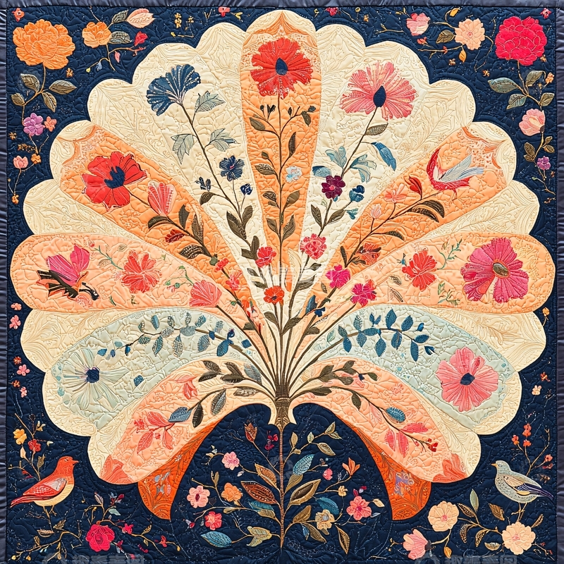 高清大图下载【趣麦麦图】扇形花卉图案拼布