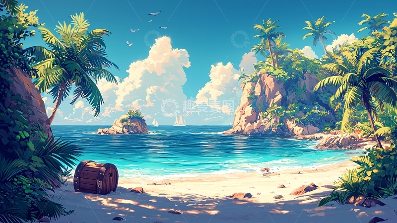 高清大图下载【趣麦麦图】热带海滩风景画