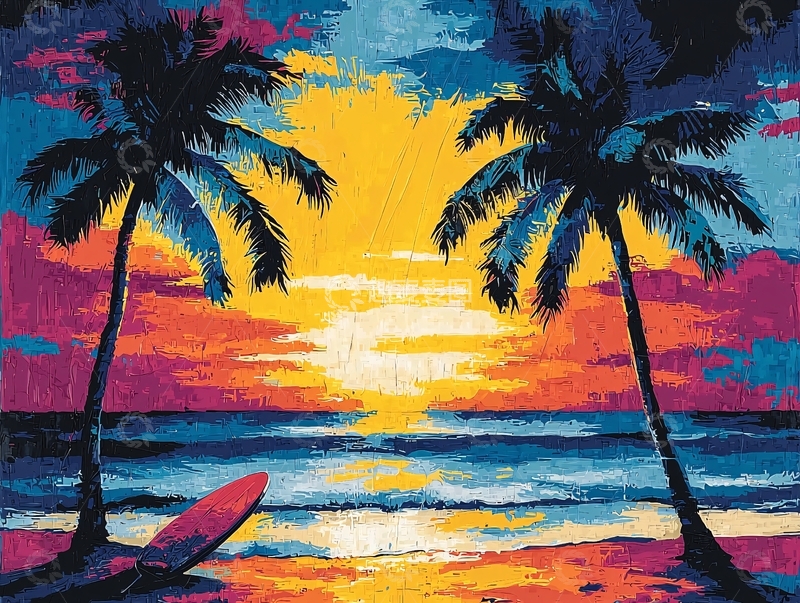 高清大图下载【趣麦麦图】日落海滩棕榈树