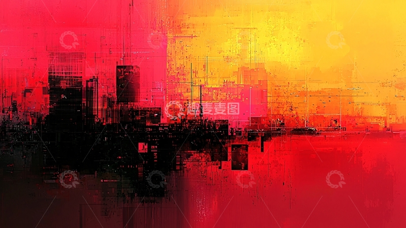 高清大图下载【趣麦麦图】红黄黑抽象城市夜景