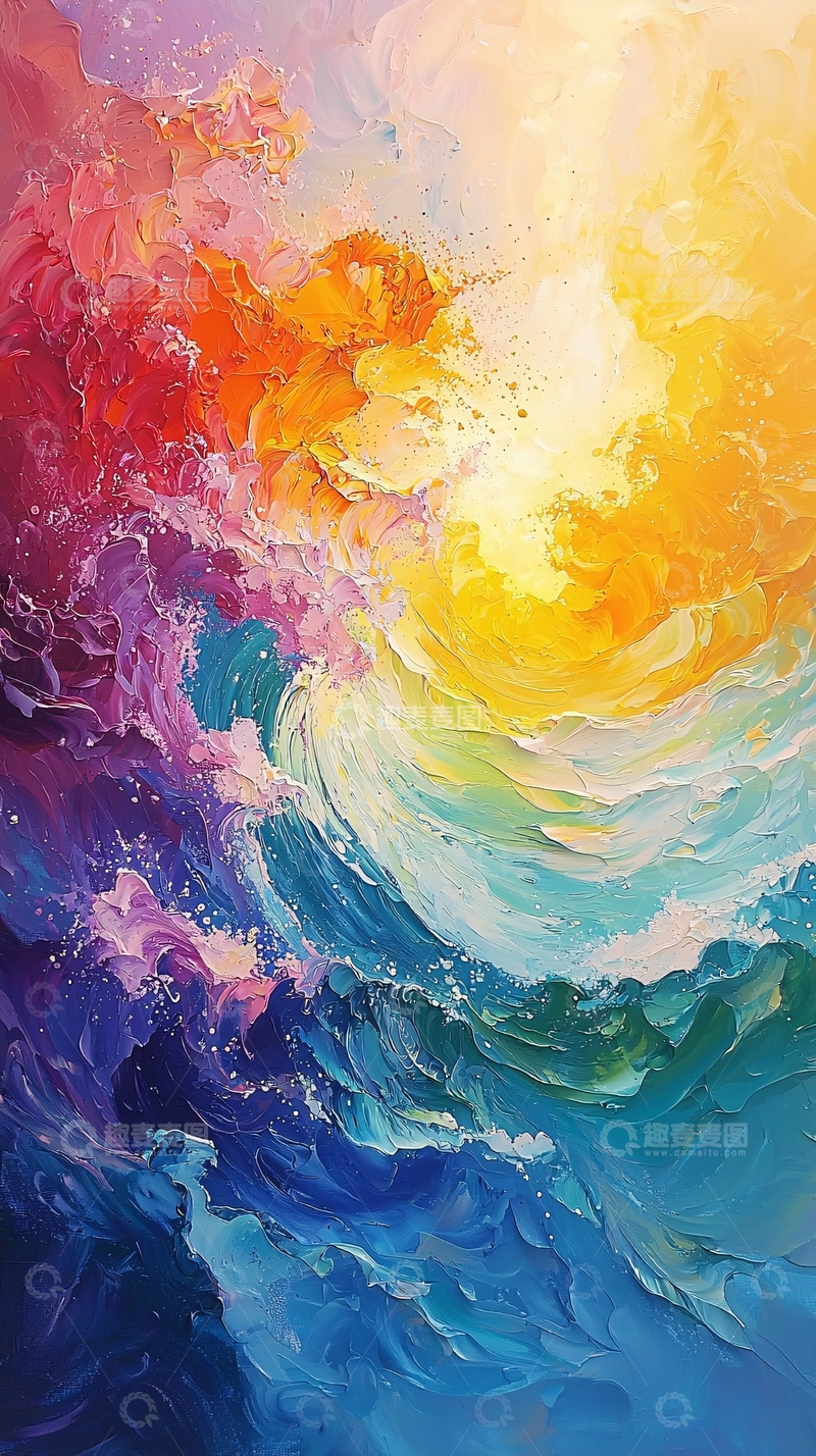 高清大图下载【趣麦麦图】色彩斑斓的油画波浪