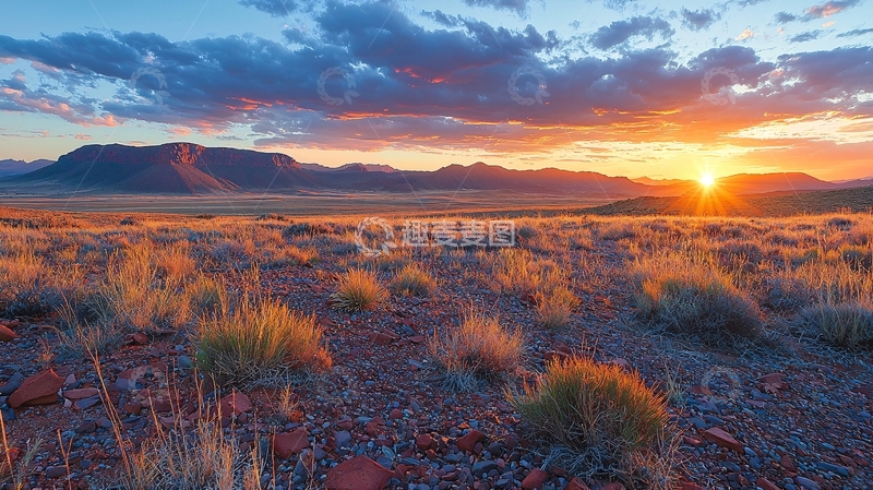 高清大图下载【趣麦麦图】落日余晖下的荒原草原