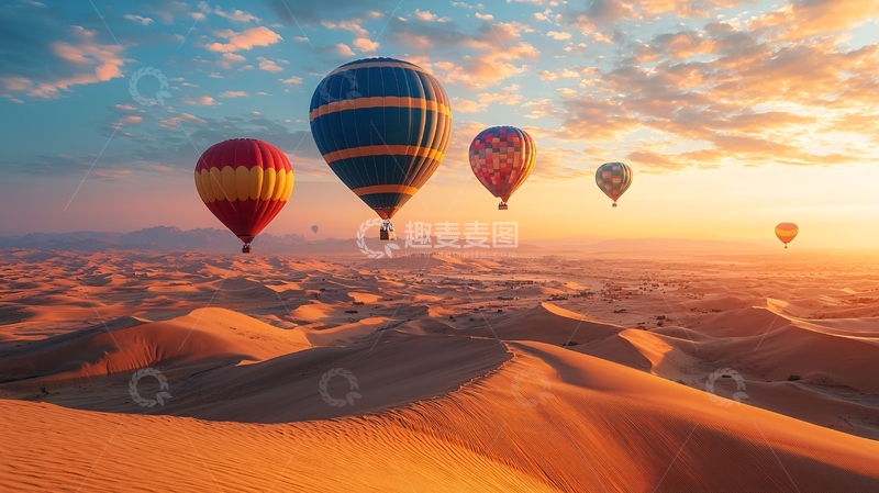 高清大图下载【趣麦麦图】沙漠热气球日出