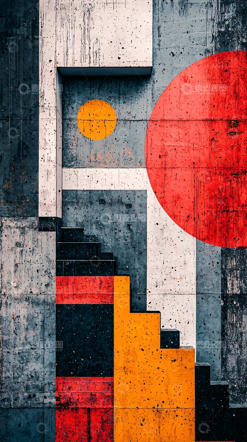 高清大图下载【趣麦麦图】水泥墙几何抽象画