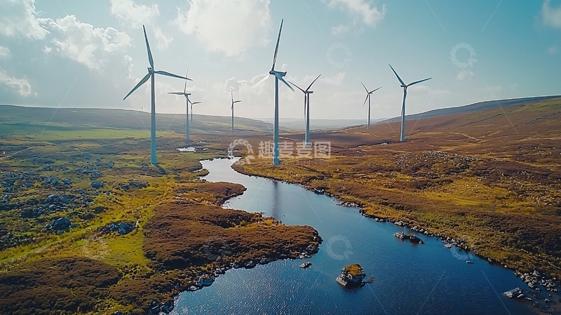 高清大图下载【趣麦麦图】风力发电机田园风光