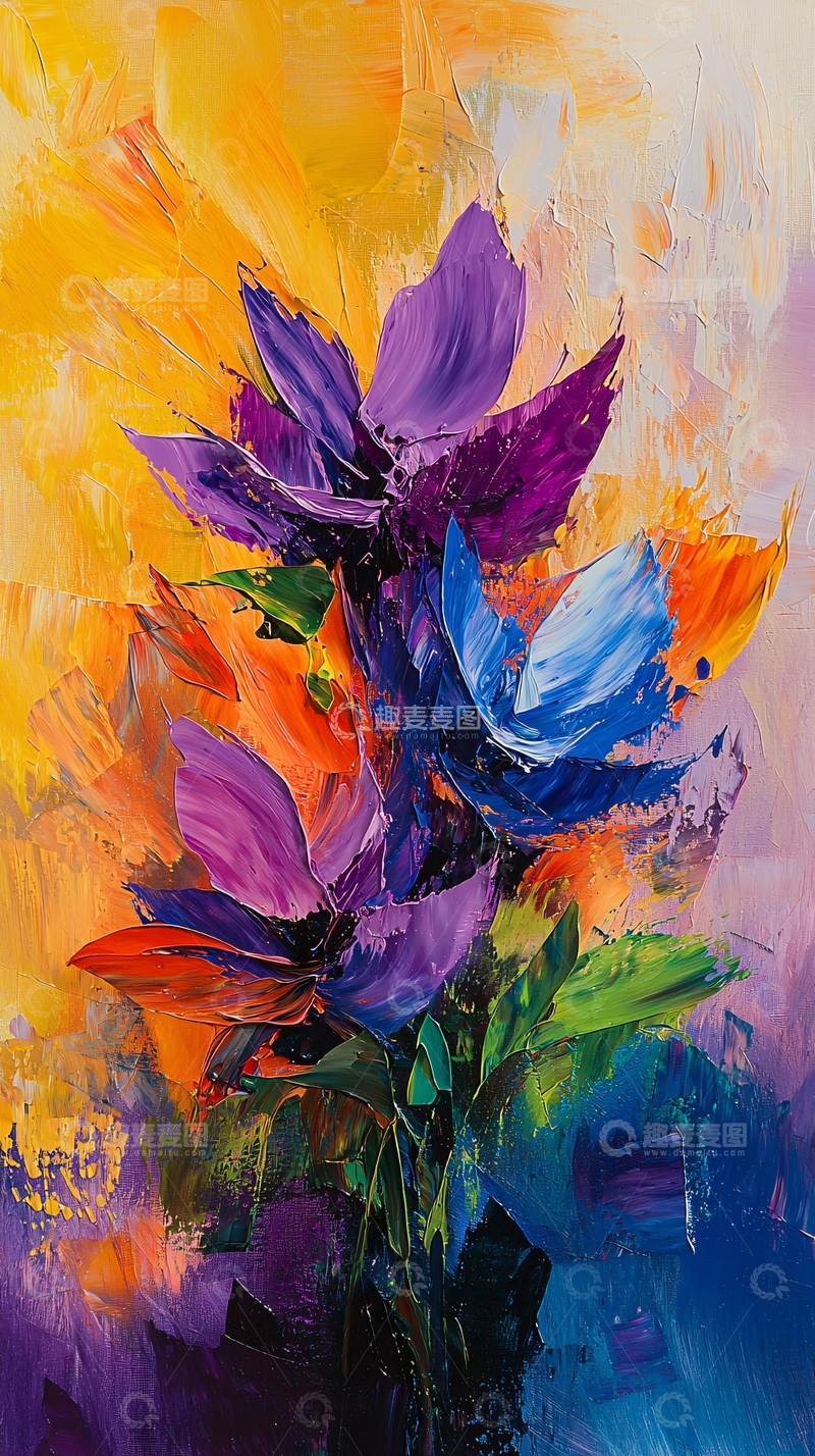 高清大图下载【趣麦麦图】抽象花卉油画