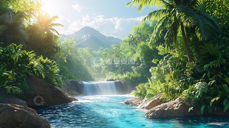 高清大图下载【趣麦麦图】热带雨林瀑布