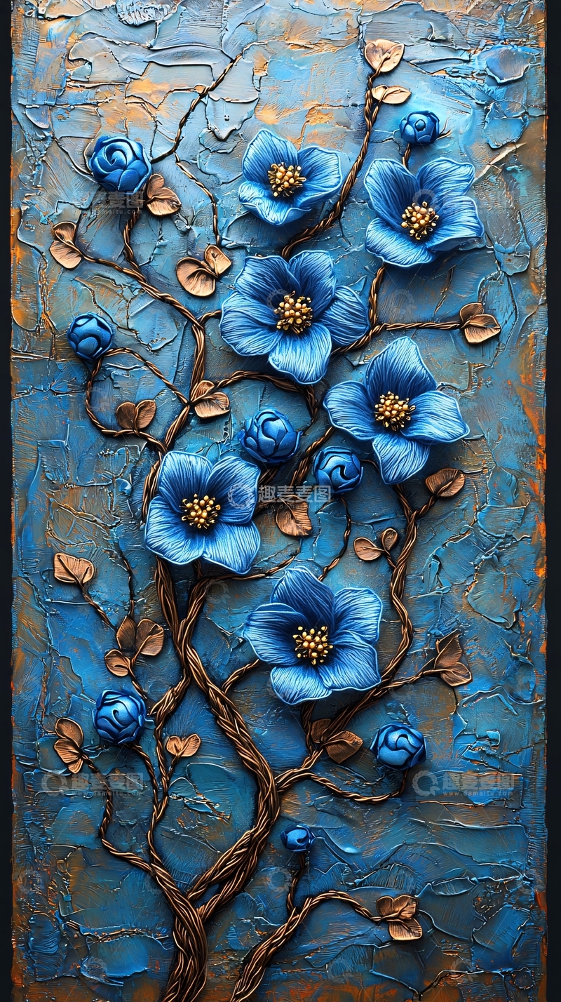 高清大图下载【趣麦麦图】蓝色丝带花卉