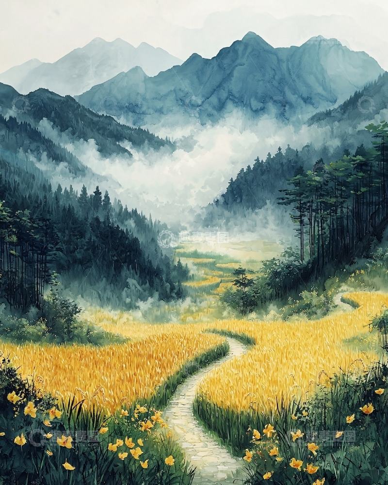 高清大图下载【趣麦麦图】水墨画山水田园