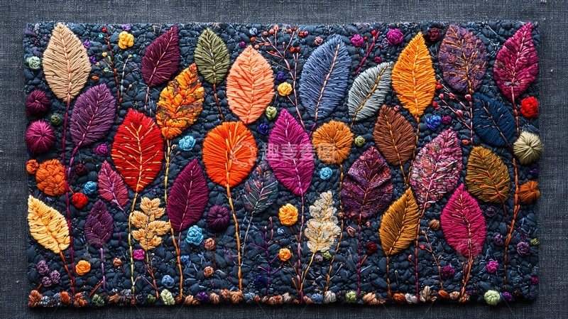 高清大图下载【趣麦麦图】秋叶图样针毡作品