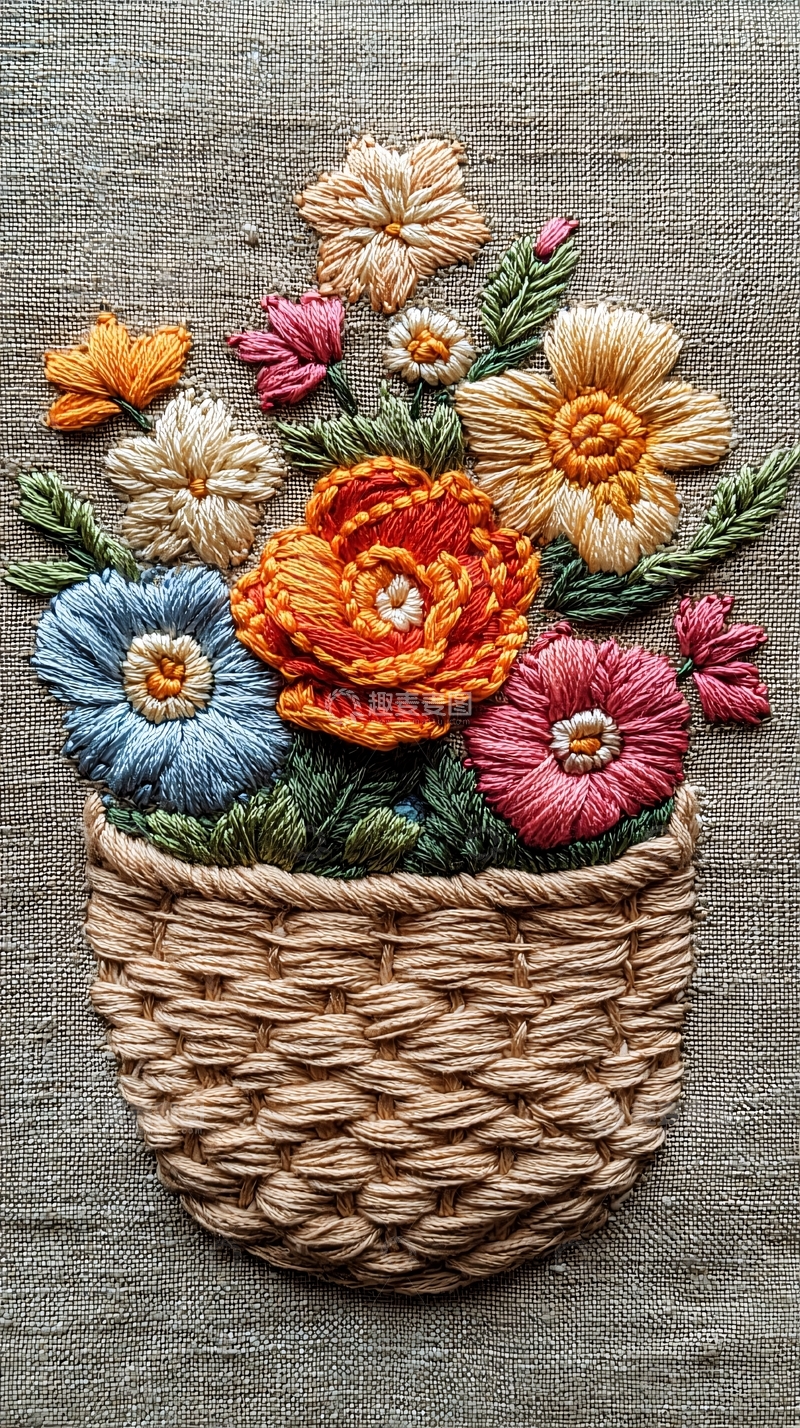 高清大图下载【趣麦麦图】绣花花篮
