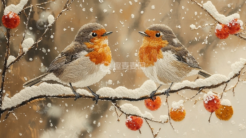 高清大图下载【趣麦麦图】雪中两栖鸟