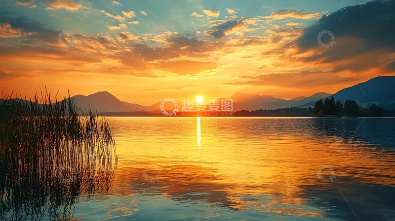 高清大图下载【趣麦麦图】湖泊日落