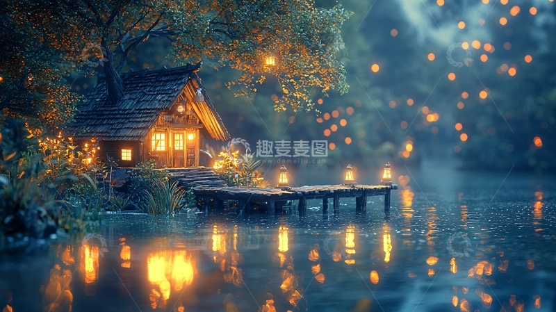 高清大图下载【趣麦麦图】梦幻湖边小屋
