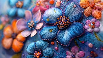 丝线绣花精美花朵特写