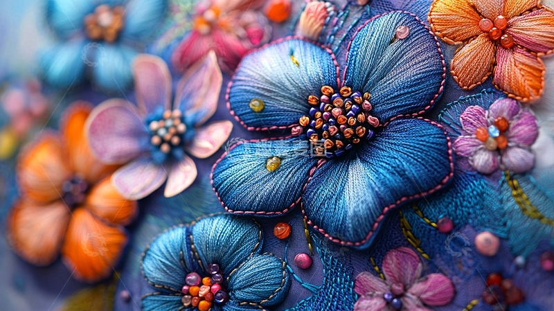 高清大图下载【趣麦麦图】丝线绣花精美花朵特写