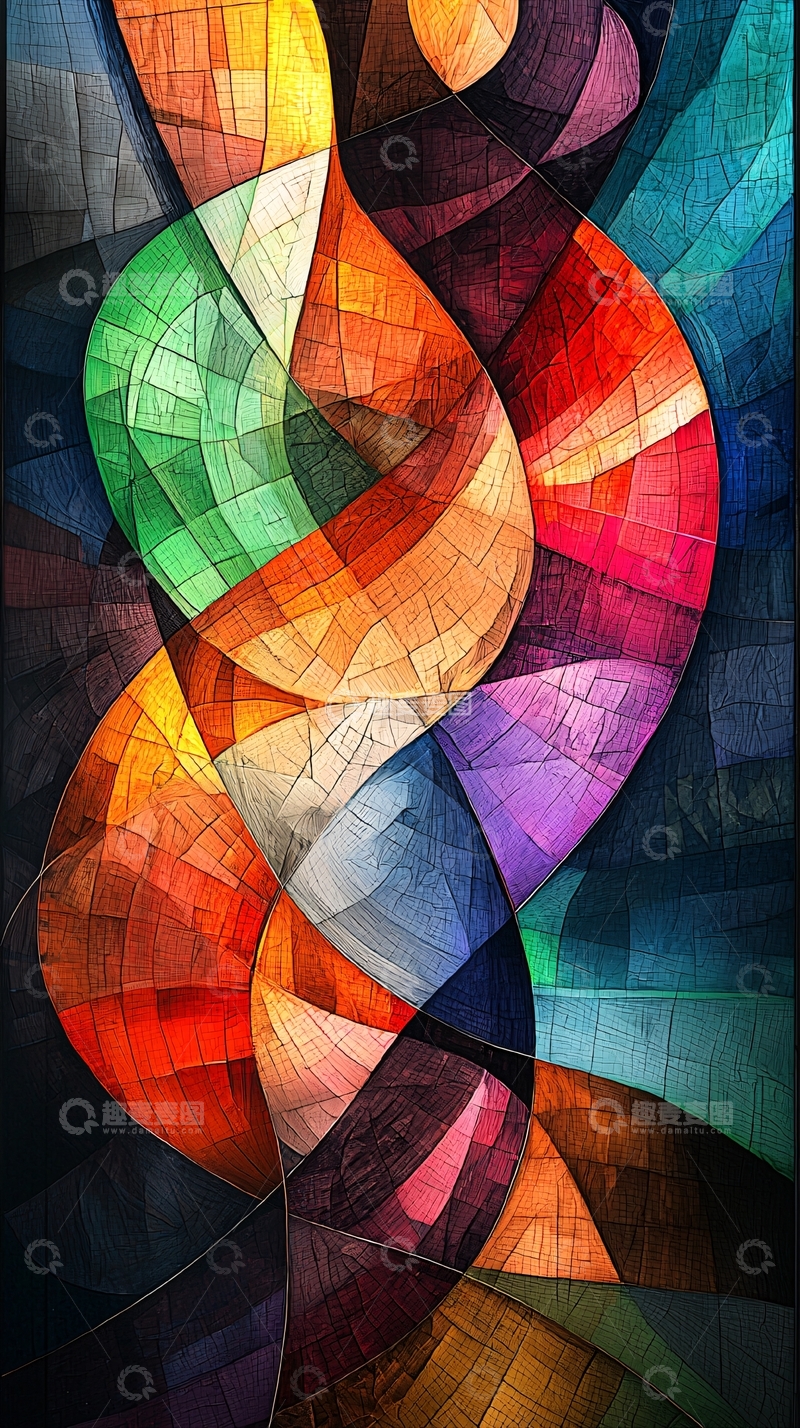 高清大图下载【趣麦麦图】抽象彩色几何缠绕