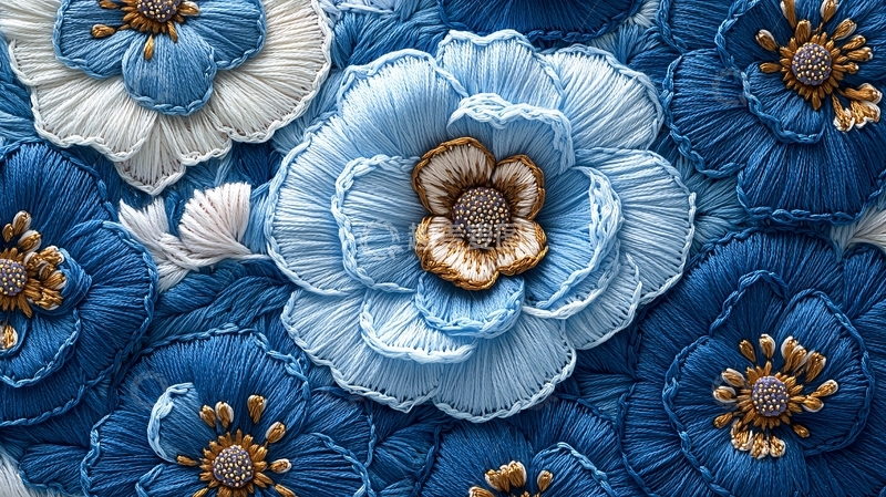 高清大图下载【趣麦麦图】蓝白相间立体花朵