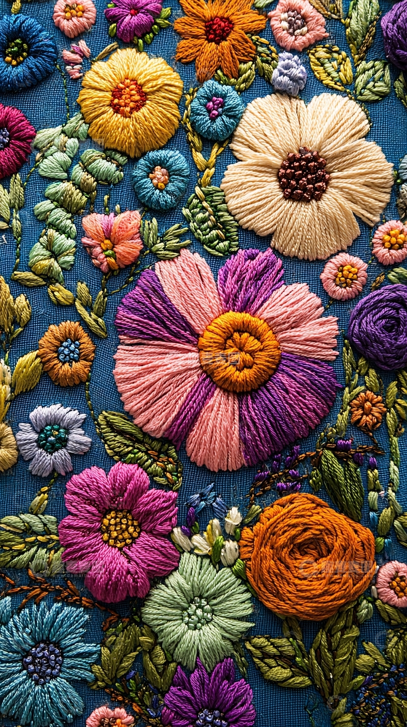 高清大图下载【趣麦麦图】彩色刺绣花卉图案