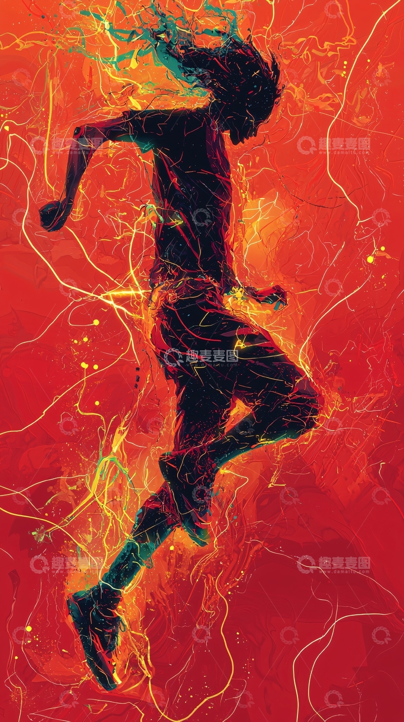 高清大图下载【趣麦麦图】奔跑的火焰少年