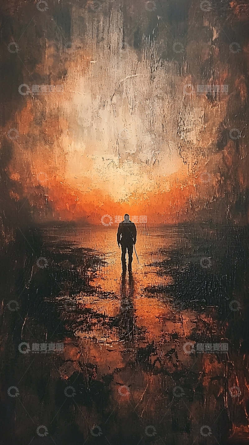 高清大图下载【趣麦麦图】落日余晖下孤独男子
