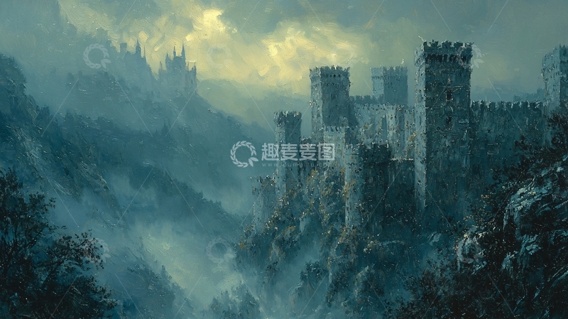 高清大图下载【趣麦麦图】雾气缭绕的山顶古堡