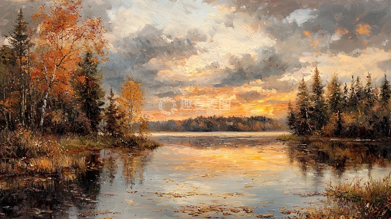 高清大图下载【趣麦麦图】秋日湖边落日风景