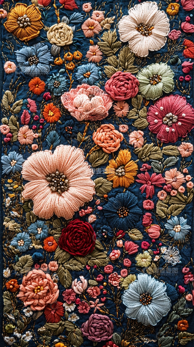 高清大图下载【趣麦麦图】繁花似锦刺绣布艺