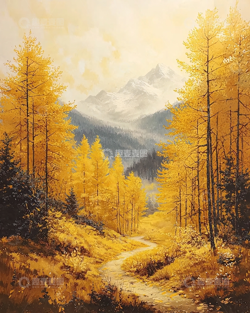 高清大图下载【趣麦麦图】秋日山路金色树林