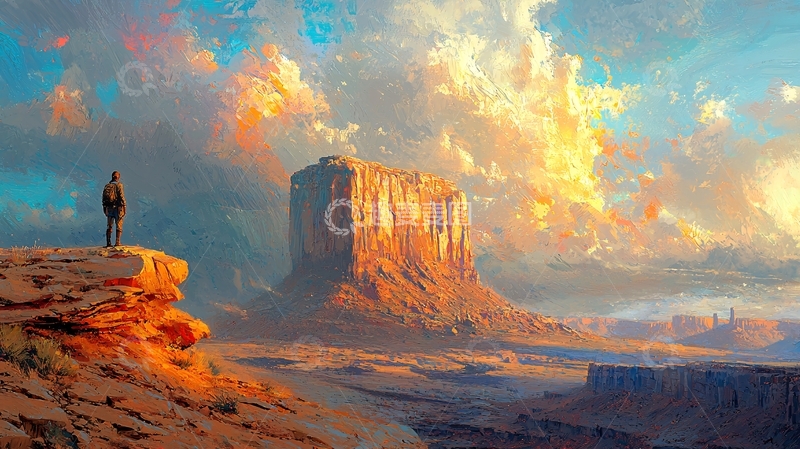 高清大图下载【趣麦麦图】孤独的行者与壮丽日落