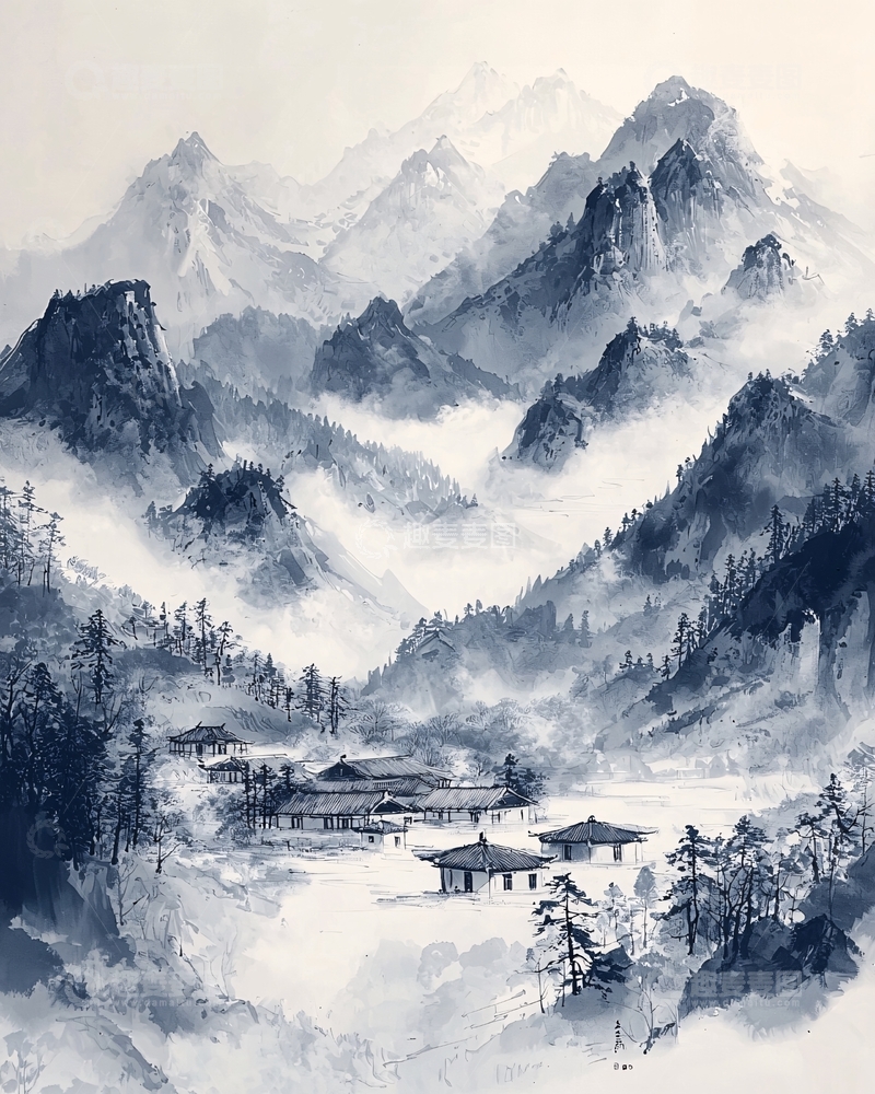 高清大图下载【趣麦麦图】水墨山水画795